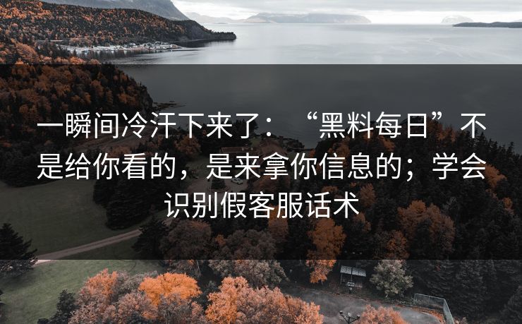 一瞬间冷汗下来了：“黑料每日”不是给你看的，是来拿你信息的；学会识别假客服话术