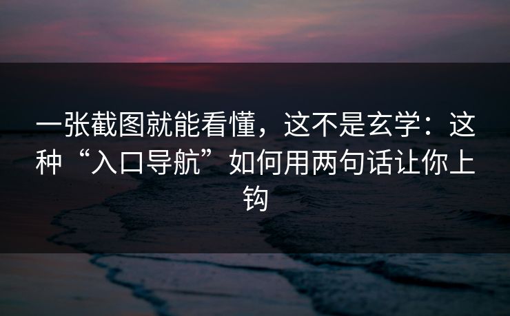 一张截图就能看懂，这不是玄学：这种“入口导航”如何用两句话让你上钩