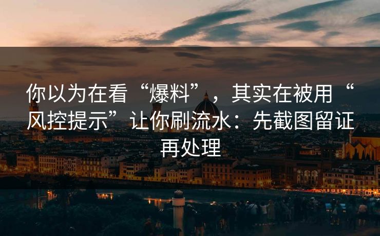 你以为在看“爆料”，其实在被用“风控提示”让你刷流水：先截图留证再处理