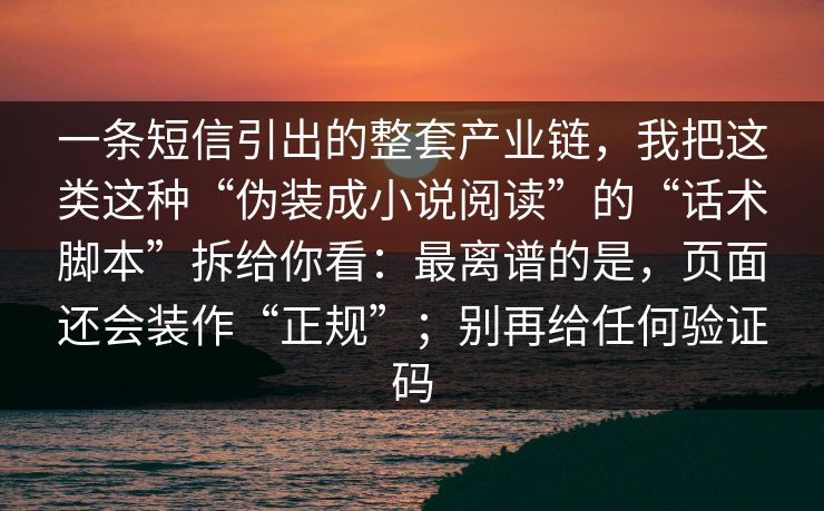 一条短信引出的整套产业链，我把这类这种“伪装成小说阅读”的“话术脚本”拆给你看：最离谱的是，页面还会装作“正规”；别再给任何验证码