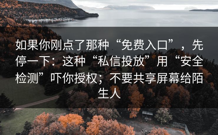 如果你刚点了那种“免费入口”，先停一下：这种“私信投放”用“安全检测”吓你授权；不要共享屏幕给陌生人