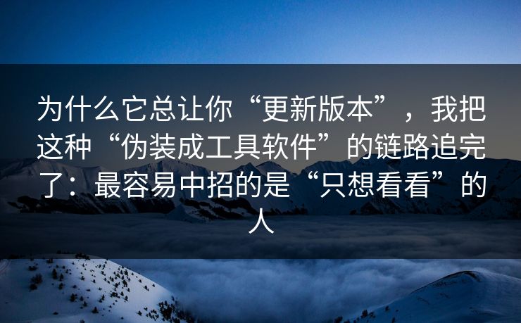 为什么它总让你“更新版本”，我把这种“伪装成工具软件”的链路追完了：最容易中招的是“只想看看”的人