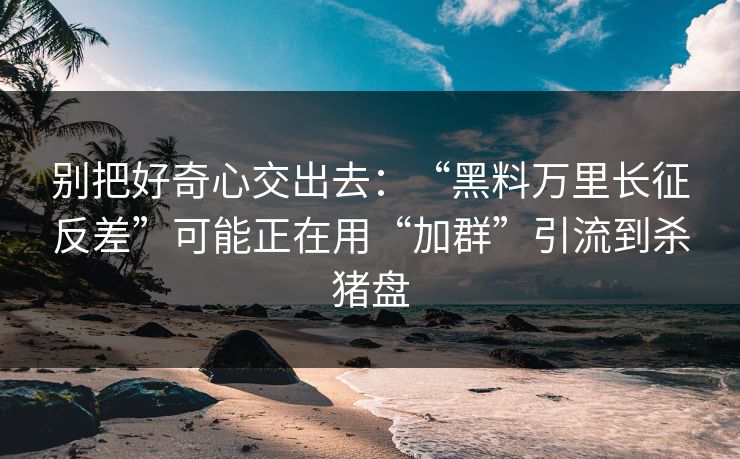 别把好奇心交出去：“黑料万里长征反差”可能正在用“加群”引流到杀猪盘