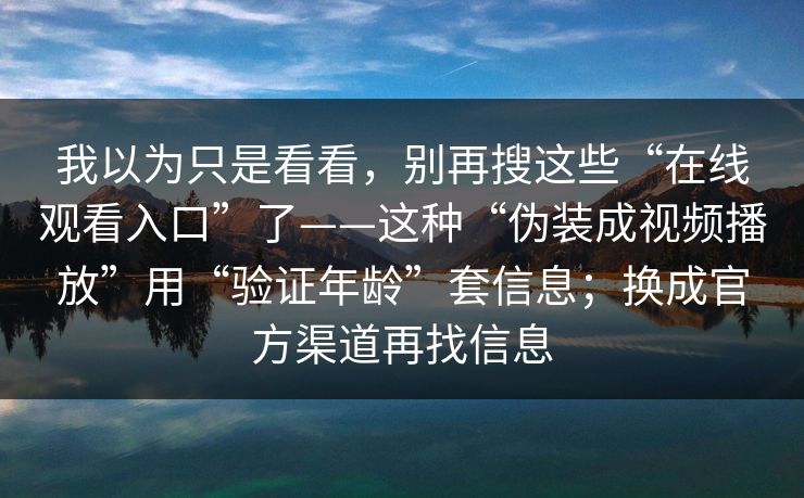 我以为只是看看，别再搜这些“在线观看入口”了——这种“伪装成视频播放”用“验证年龄”套信息；换成官方渠道再找信息