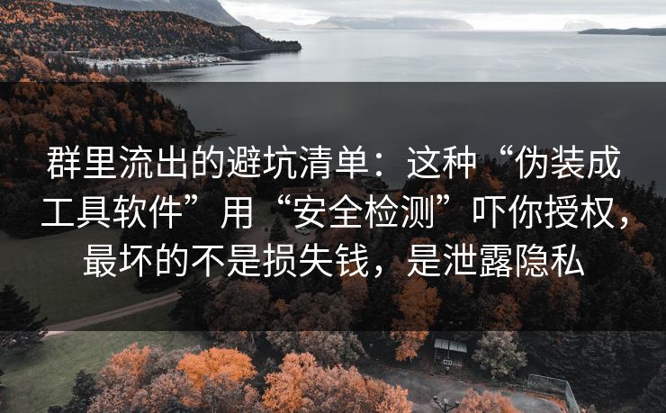 群里流出的避坑清单：这种“伪装成工具软件”用“安全检测”吓你授权，最坏的不是损失钱，是泄露隐私